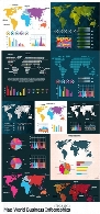 تصاویر وکتور نمودارهای اینفوگرافی تجاری نقشه جهانMap World Business Infographics Elements Collection
