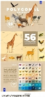 56 تصویر وکتور چند ضلعی حیوانات متنوع، سنجاب، روباه، زرافه، گاو و ...CM Set Of Polygonal Animals