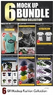 مجموعه موکاپ لایه باز تی شرت مردانه، کفش، کلاه و بالشت از گرافیک ریورGraphicriver Top x6 Mockup Bundle Fashion Collection