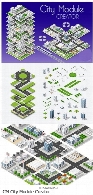 تصاویر وکتور عناصر ساخت نقشه شهر، ساختمان، جاده، درخت و ...CM City Module Creator
