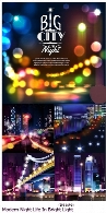 تصاویر وکتور بک گراند شهر در شب با افکت بوکه های نورانیModern Night Life In Bright Light Of City Movement