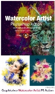 اکشن فتوشاپ ایجاد افکت هنری لکه های آبرنگی بر روی تصاویر به همراه آموزش ویدئویی از گرافیک ریورGraphicriver Watercolor Artist Photoshop Action