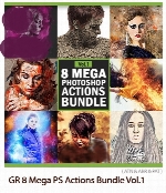 مجموعه اکشن فتوشاپ با 8 افکت متنوع ترک خوردگی زمین، هنری، نقاشی، آتش و ... از گرافیک ریورGraphicriver 8 Mega Photoshop Actions Bundle Vol.1
