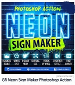 اکشن فتوشاپ ساخت تابلوی نئون به همراه آموزش ویدئویی از گرافیک ریورGraphicriver Neon Sign Maker Photoshop Action