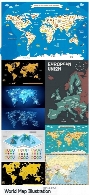 تصاویر وکتور قالب آماده نقشه جهان با طرح های متنوعWorld Map Illustration