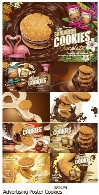 تصاویر وکتور قالب آماده پوسترهای تبلیغاتی شیرینی و شکلاتAdvertising Poster Cookies Food Sweets Concept Vector