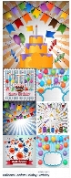 تصاویر وکتور عناصر تزئینی جشن تولد، بادکنک، کیک و شیرینی و کاغذهای رنگی متنوعBalloons Garlands Confetti Holiday Birthday