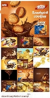 مجموعه تصاویر وکتور پوسترهای تبلیغاتی چیپس و شکلاتAdvertising Poster Concept Potato Chips Chocolates Vector