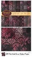 16 تصویر تکسچر کاغذی با طرح های گلدار بنفش و خاکستریCM Pink And Gray Digital Paper