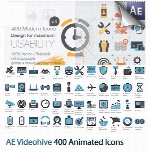 پروژه آماده افترافکت 400 آیکون متحرک متنوع به همراه آموزش ویدئویی از ویدئوهایوVideohive 400 Animated Icons After Effects Project