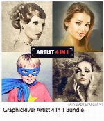 مجموعه اکشن فتوشاپ 4 افکت هنری متنوع به همراه آموزش ویدئویی از گرافیک ریورGraphicRiver Artist 4 In 1 Bundle CS3+