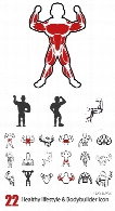 تصاویر وکتور آیکون بدنسازی، عضلات مرد بدنسازVector Healthy lifestyle And Bodybuilder Concept Icon