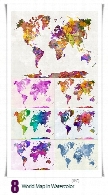 تصاویر با کیفیت طرح های آبرنگی نقشه جهانWorld Map In Watercolor