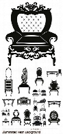 مجموعه تصاویر وکتور سایه مبلمان، میز و کنسولSilhouette Collection Of Furniture Armchair Chair Sofa Bed