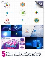 5 افکت آماده نمایش لوگو در افترافکت از ویدئو هایوVideohive Glowline Logo, Flat Corporate, Arcade Logo, Energetic Reveal, Clean Logo, Water Ripples AE Template