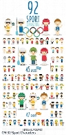 92 تصویر وکتور کاراکترهای کارتونی ورزشی، شنا، والیبالیست، تیراندازی، دوچرخه سوار و ...CM 92 Sport Characters In Cartoon Style