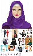 تصاویر وکتور کارتونی دختران و زنان مسلمان با حجابCollection Muslim Girl Woman Veil Cartoon Vector Image