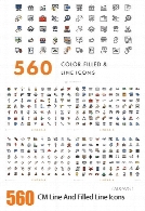 560 آیکون خطی متنوع، تجاری، ابزار، وسایل آشپزخانه، حرکات دست و ...CM 560 Line And Filled Line Icons
