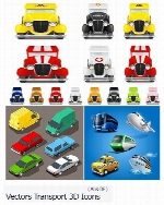 تصاویر وکتور آیکون های سه بعدی وسایل نقلیه، هواپیما، کشتی، تاکسی و ...Vectors Transport 3D Icons