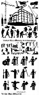 تصاویر وکتور سایه کارگران، ساختمان، جرثقیل و ...Worker Black Silhouette In Various Poses