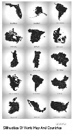 تصاویر وکتور سایه نقشه جهان و کشورهای مختلفSillhuettes Of World Map And Countries