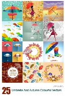 تصاویر وکتور پاییز و چترهای رنگارنگUmbrella And Autumn Colourful Vectors