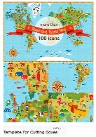 تصاویر وکتور نقشه جهان به همراه بیش از 100 آیکون متنوعCM World Map With More Than 100 Icons