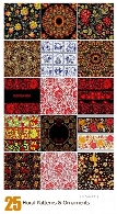 تصاویر وکتور پترن با طرح های گلدار تزئینیFloral Patterns And Ornaments In Khokhloma Style