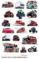 تصاویر وکتور کامیون، بیل مکانیکی، جیپCartoon Cars Trucks And Excavators