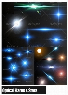 کلیپ آرت مجموعه اشعه های نورانی لنز دوربین و ستاره های درخشان از گرافیک ریورGraphicRiver Optical Flares And Stars Bundle