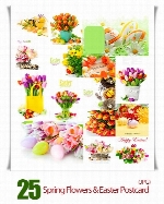 مجموعه تصاویر با کیفیت گل های لاله و کارت پستال عیدانهSpring Flowers And Easter Postcard