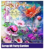 کلیپ آرت باغ گل، پروانه، گل ریش ریش، کفش دوزکScrap kit Fuzzy Garden