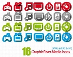 تصاویر آیکون های متنوع چندرسانه ای با چهار رنگ از گرافیک ریورGraphicRiver 16 Media Icons