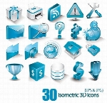 کلکسیون آیکون های متنوع آبی رنگIsometric 3D Icons