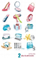 تصاویر وکتور آیکون های لوازم آرایش، کیف، خرید، تجاری آبی و صورتیBlue & Pink Icons