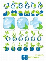 آیکون های وکتور برگ سبز، قطره آب، شفافECO Design